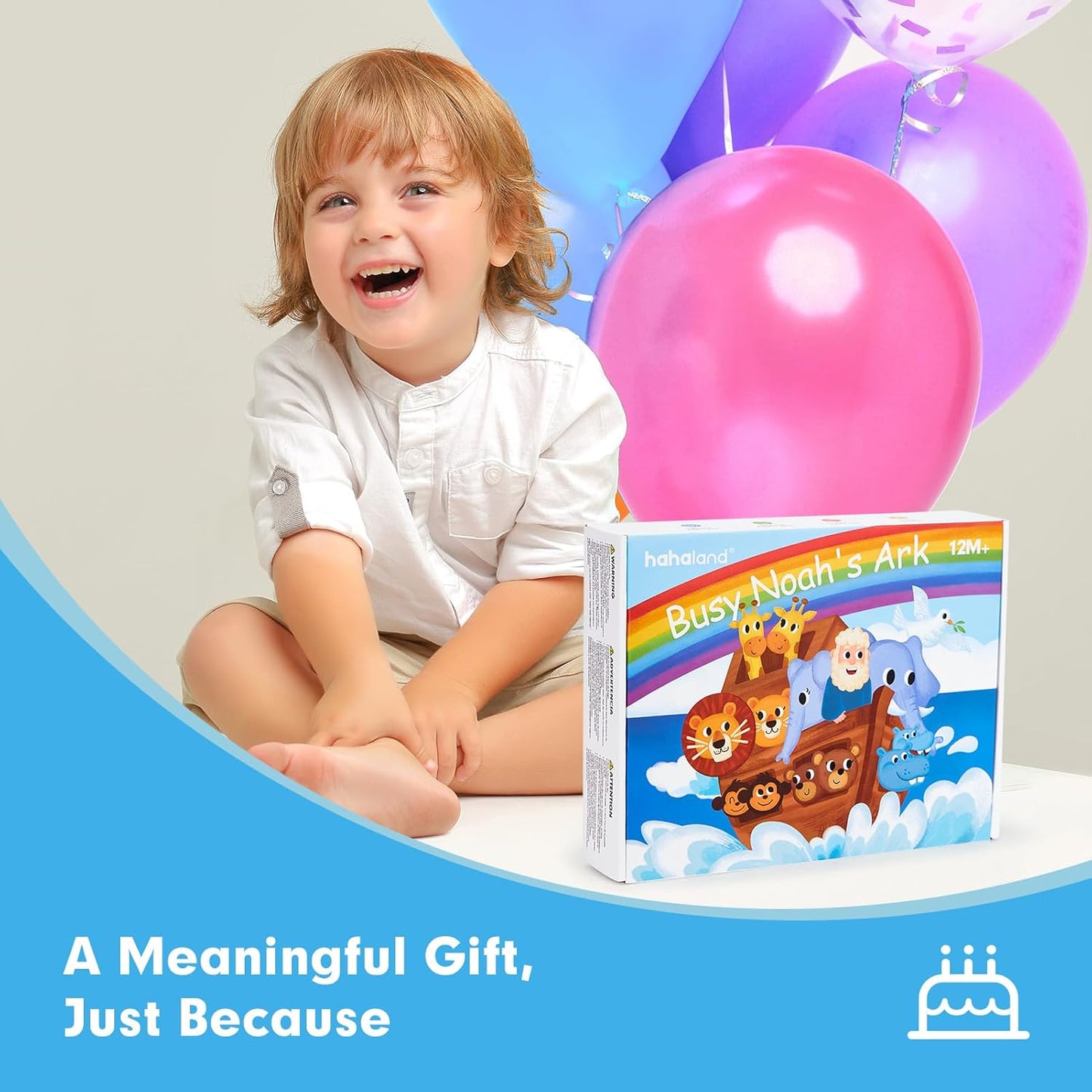 hahaland Noah's Ark Toy Busy Book para niños pequeños de 1 a 3 años - Regalos de bautismo para niños y niñas - Juguetes Montessori para niños de 1 año, aprendizaje temprano sensorial educativo