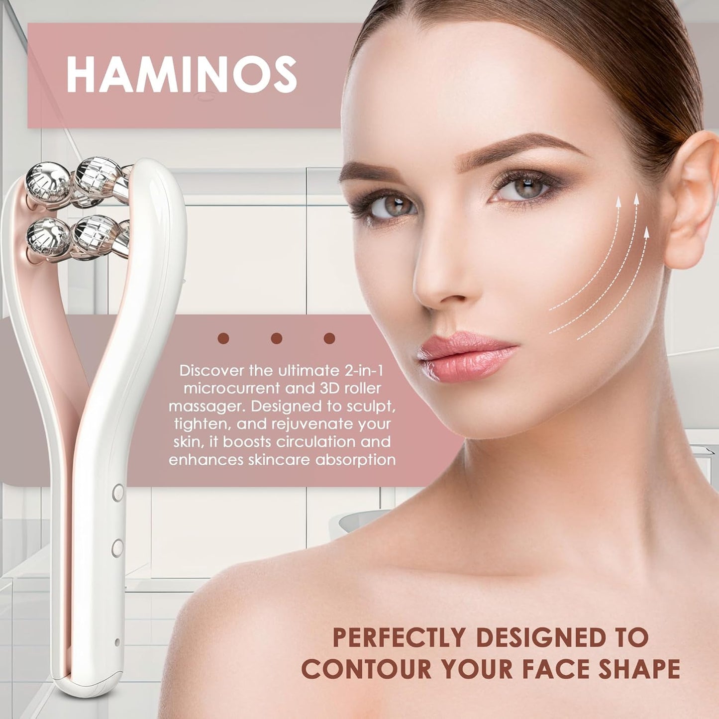 HAMINOS Masajeador facial de microcorriente con rodillo 3D, 3 nivel...