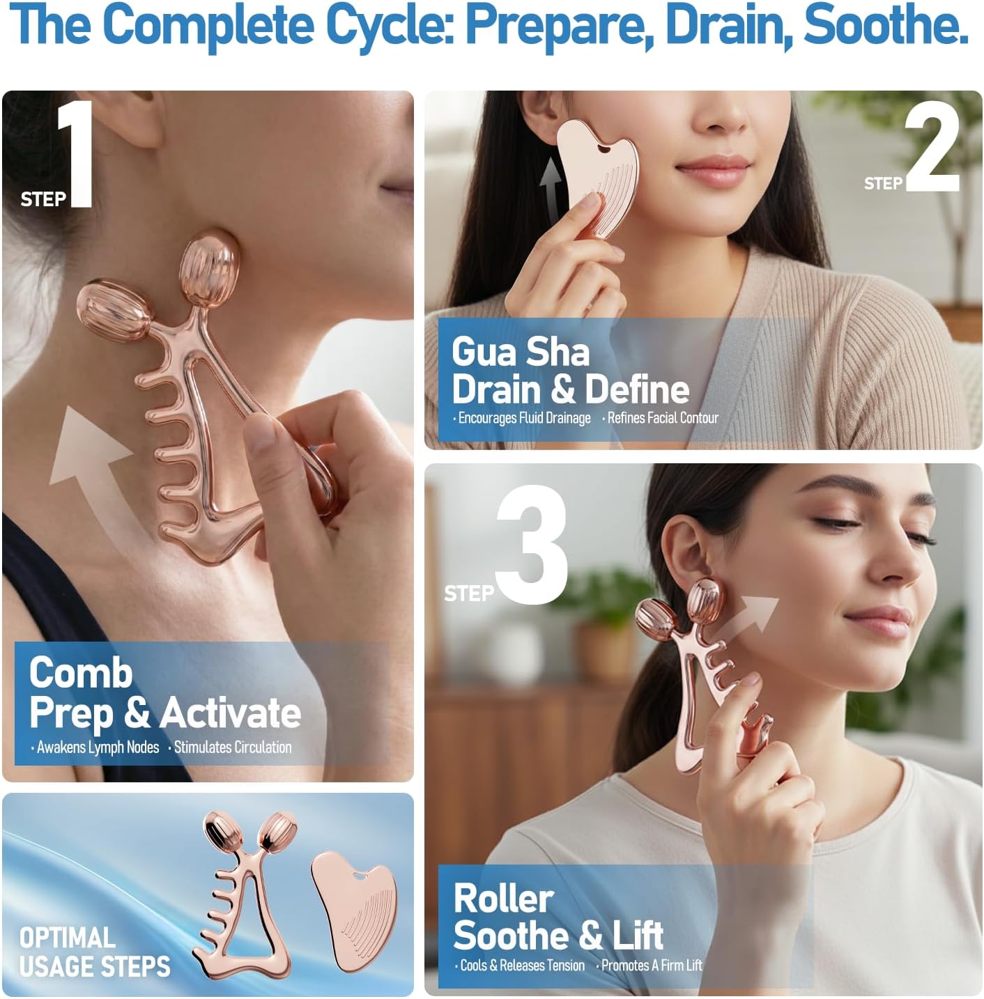 Gua Sha - Juego de herramientas faciales y rodillos faciales, herra...