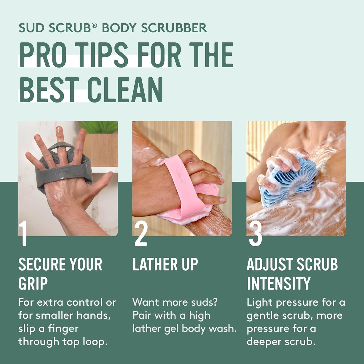 Sud Scrub® Exfoliante corporal de silicona antimicrobiana, cepillo...