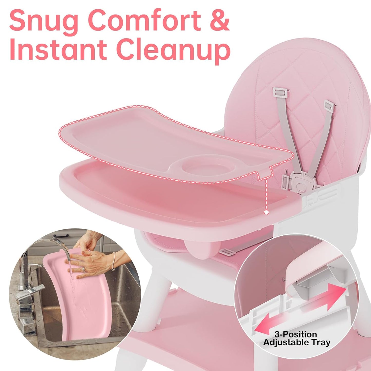 Silla alta convertible 6 en 1 para bebé, asiento elevador, silla pa...