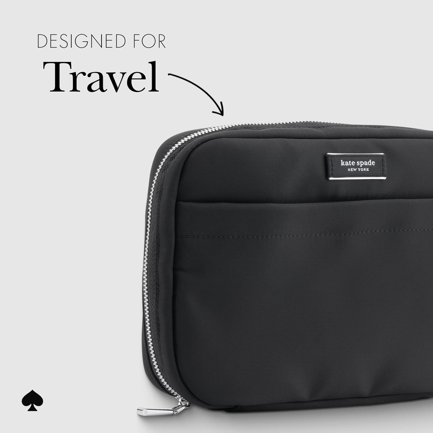 Kate Spade New York Bolso organizador técnico de nylon - Organizador de cables electrónicos, estuche de viaje para cargadores, banco de energía, AirPods y accesorios - Negro con firma