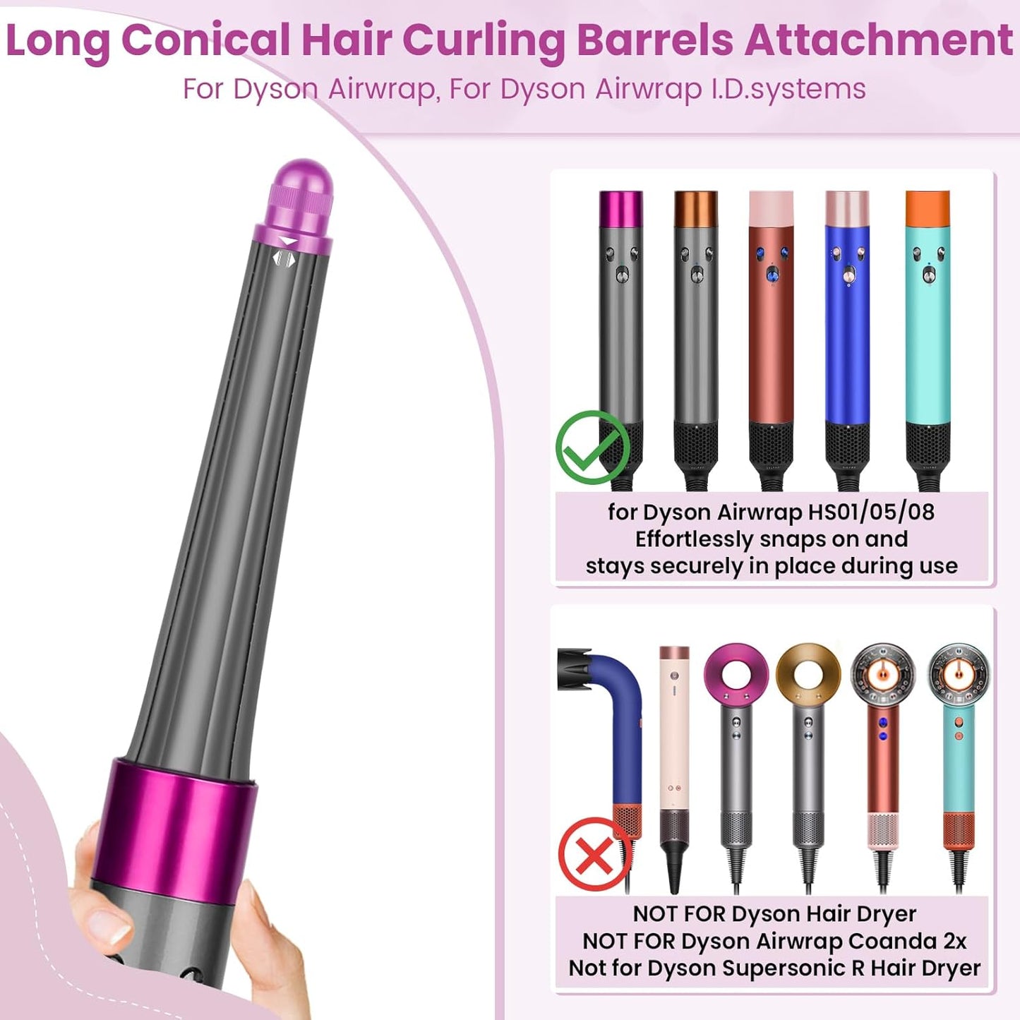 PUREGUST Accesorio cónico de barriles de pelo largo compatible con...