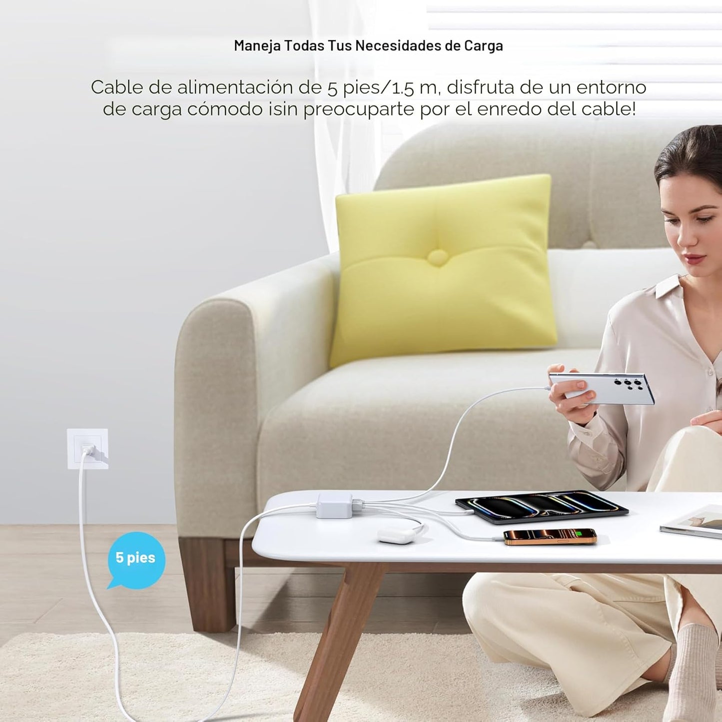 Cargador rápido USB C, bloque de estación de carga de 100W GaN de 6...