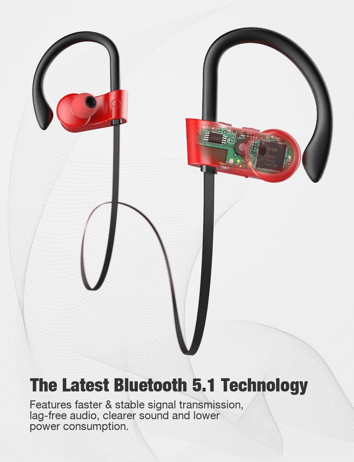 Otium Auriculares deportivos inalámbricos Bluetooth 5.3 con micrófo...