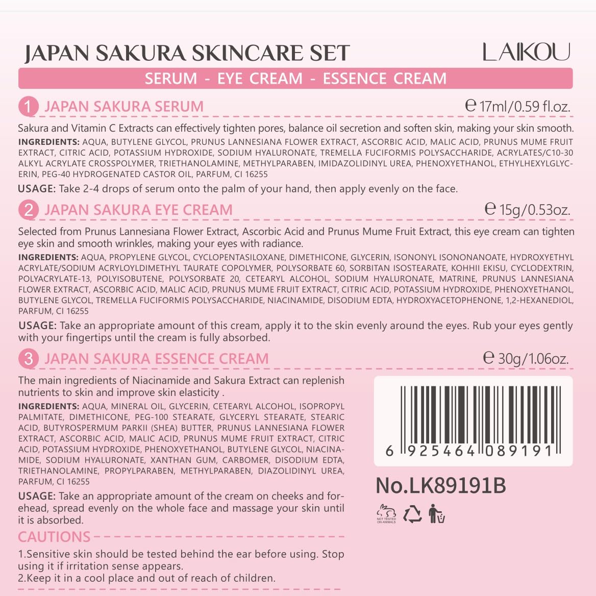 LAIKOU Juego de Cuidado de la Piel JAPAN SAKURA - Juego de regalo d...