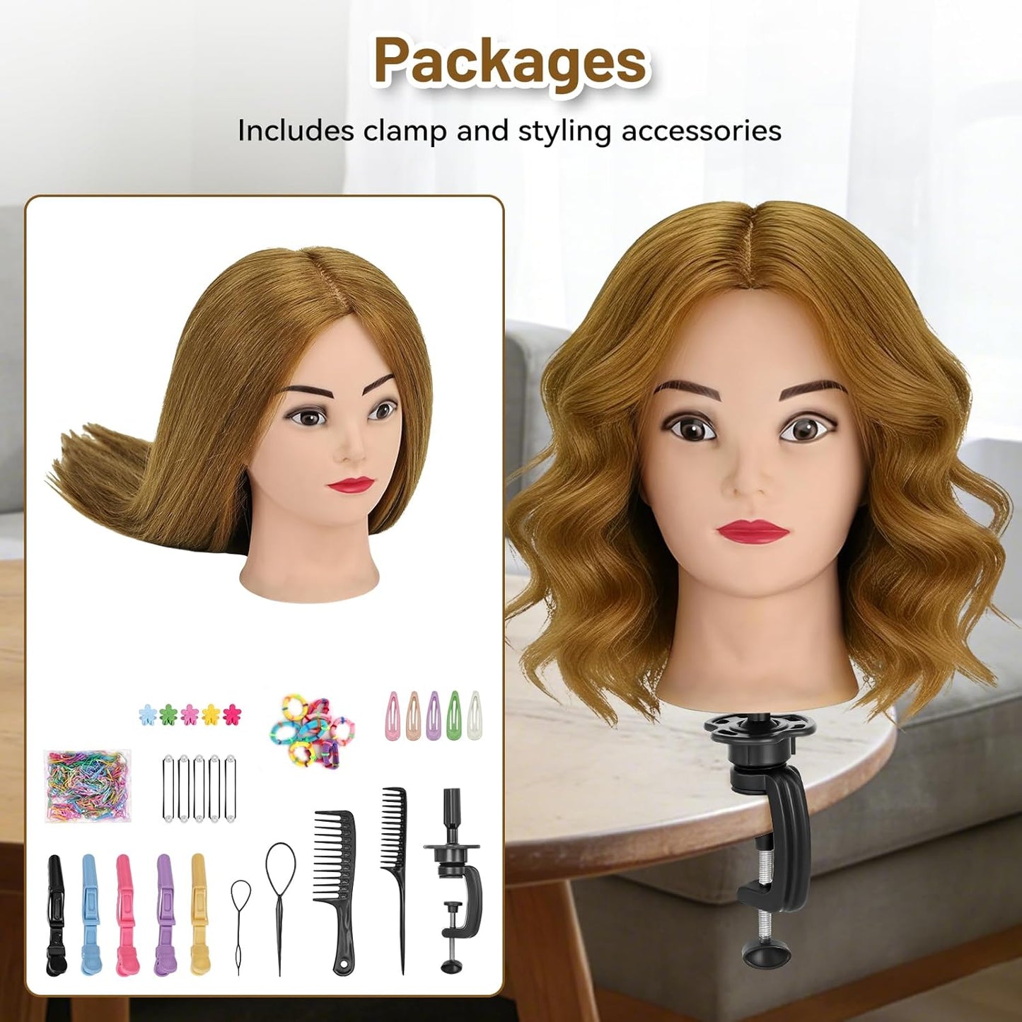 Cabeza de maniquí con 90% cabello humano, cabeza de muñeca de pelo...