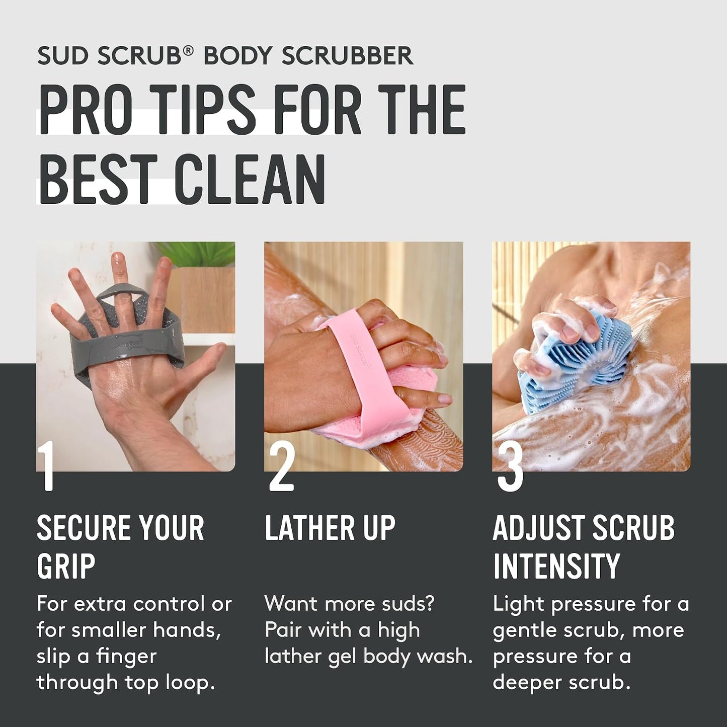 Sud Scrub® Exfoliante corporal de silicona antimicrobiana, cepillo...