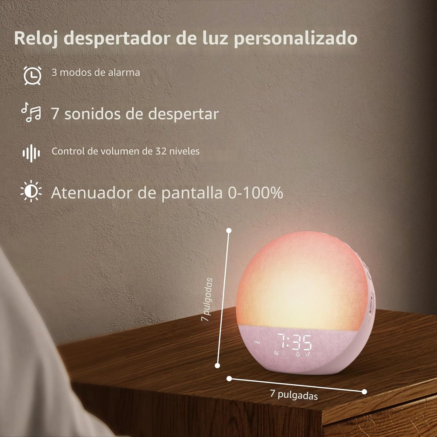 Odokee Reloj despertador Sunrise Máquina de ruido blanco: luz natur...