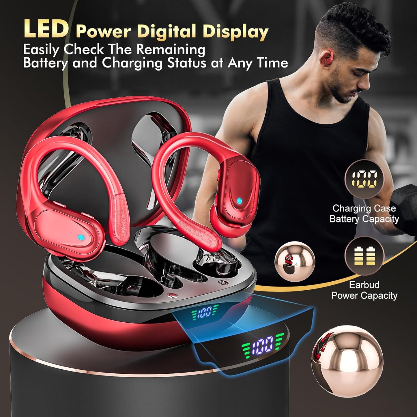 HAOYUYAN Auriculares inalámbricos, auriculares Bluetooth deportivos...