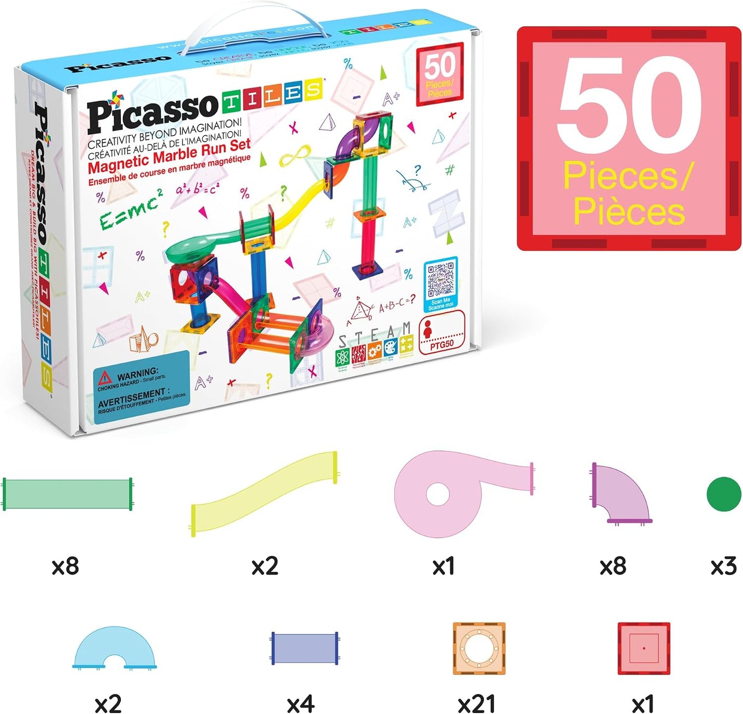 PicassoTiles 50 piezas Azulejos Magnéticos Pista de Canicas para Ni...