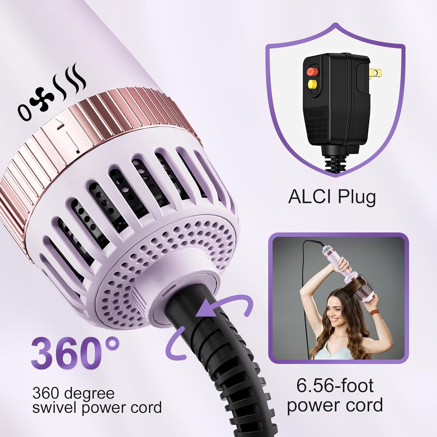JIGGL Cepillo Alisador Secador de Barril Extra Grande Ovalado: Cepillo Secador de Aire Caliente de Un Paso para Cabello Medio y Largo de Mujeres, Alisado/Suavizado/Secado/Voluminización, Morado