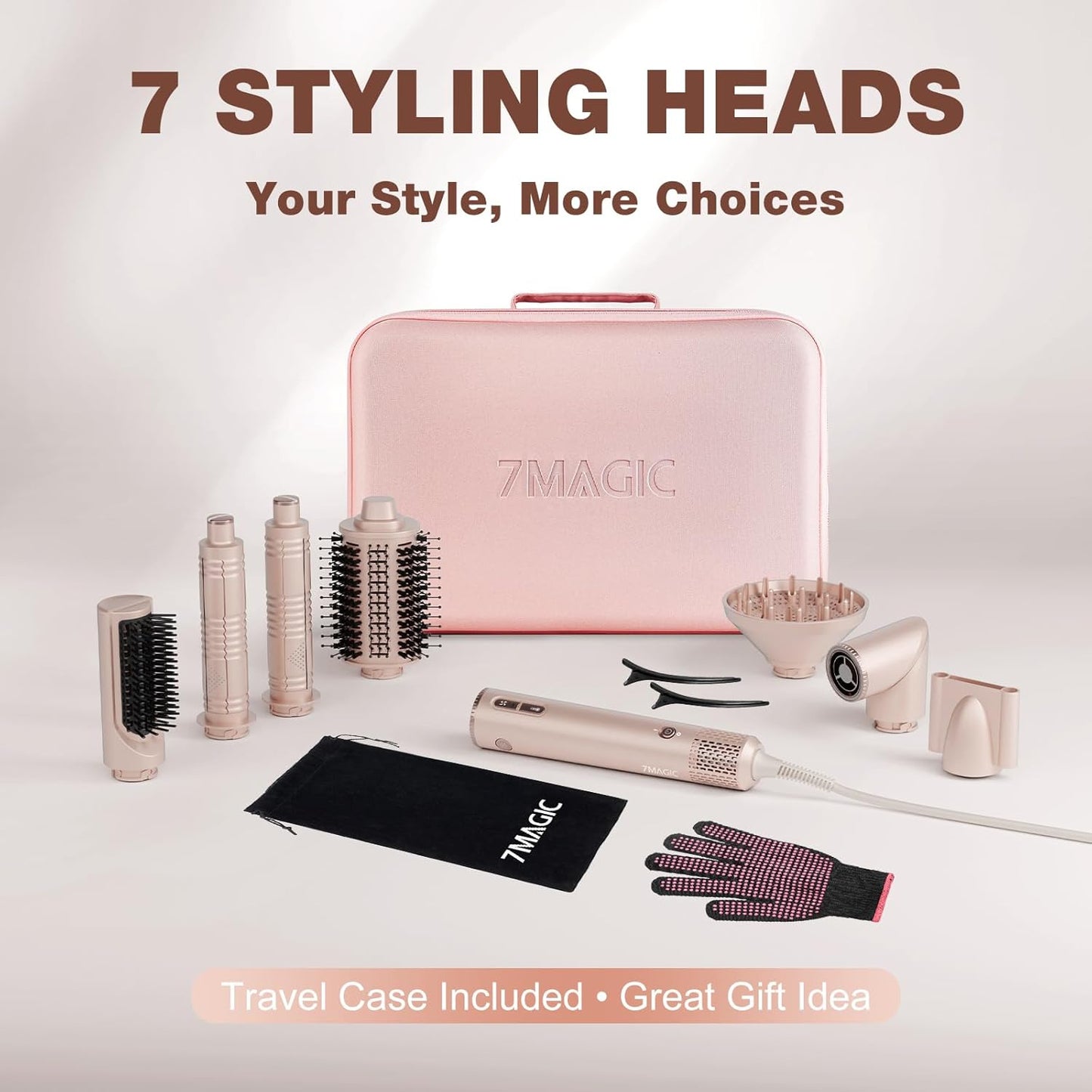 7MAGIC Estilizador de cabello y cepillo secador de cabello 7 en 1, secador de cabello de alta velocidad de 110,000 RPM con iones negativos para peinar sin encrespamiento, secado rápido, rizado