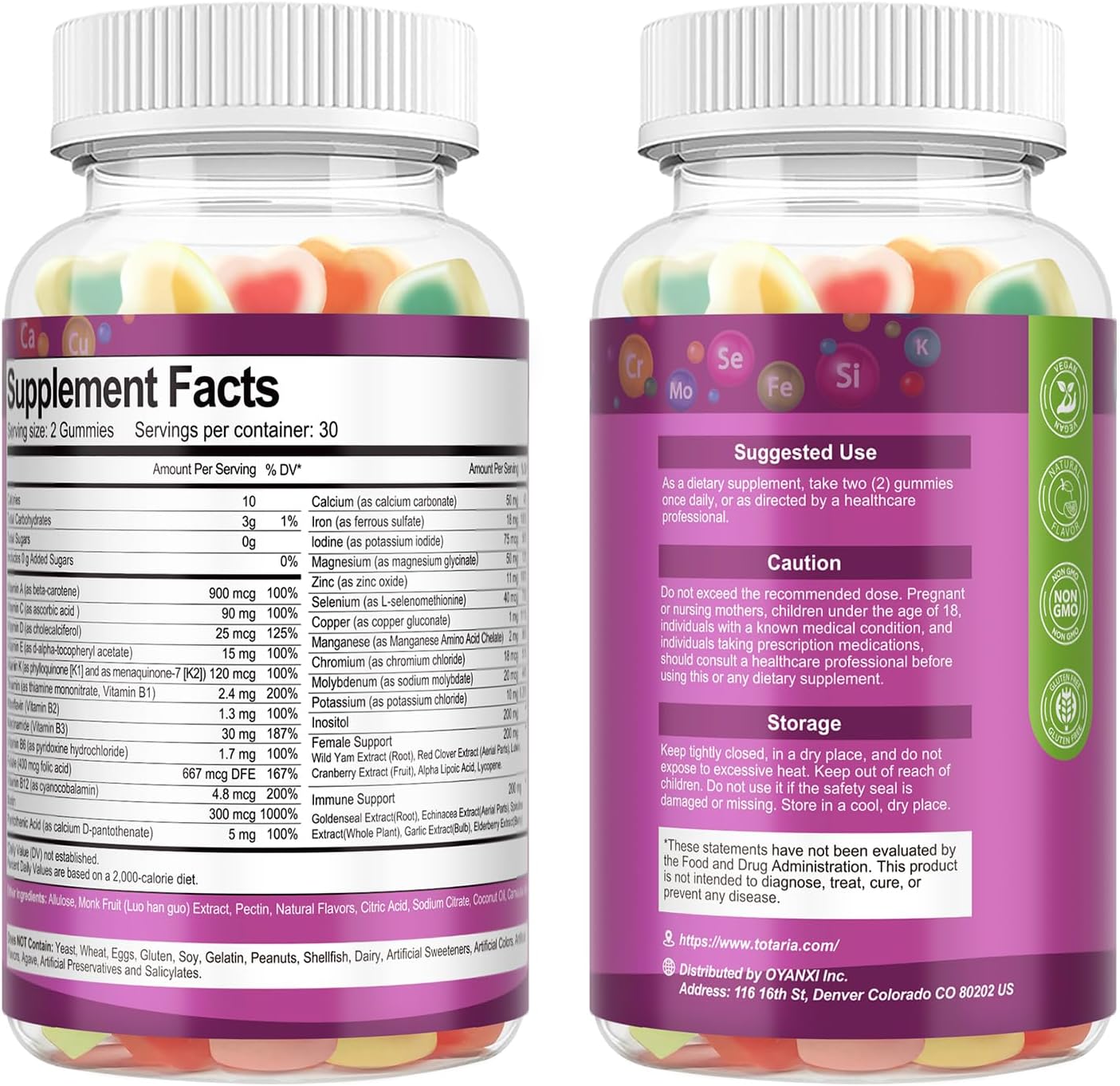 Totaria - Gomitas multivitamínicas sin azúcar para mujeres de 14 añ...