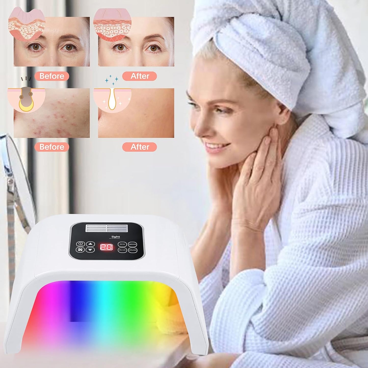 Fxtiaa Máscara Facial LED de Terapia de Luz, 7 en 1, Máscara Facial...