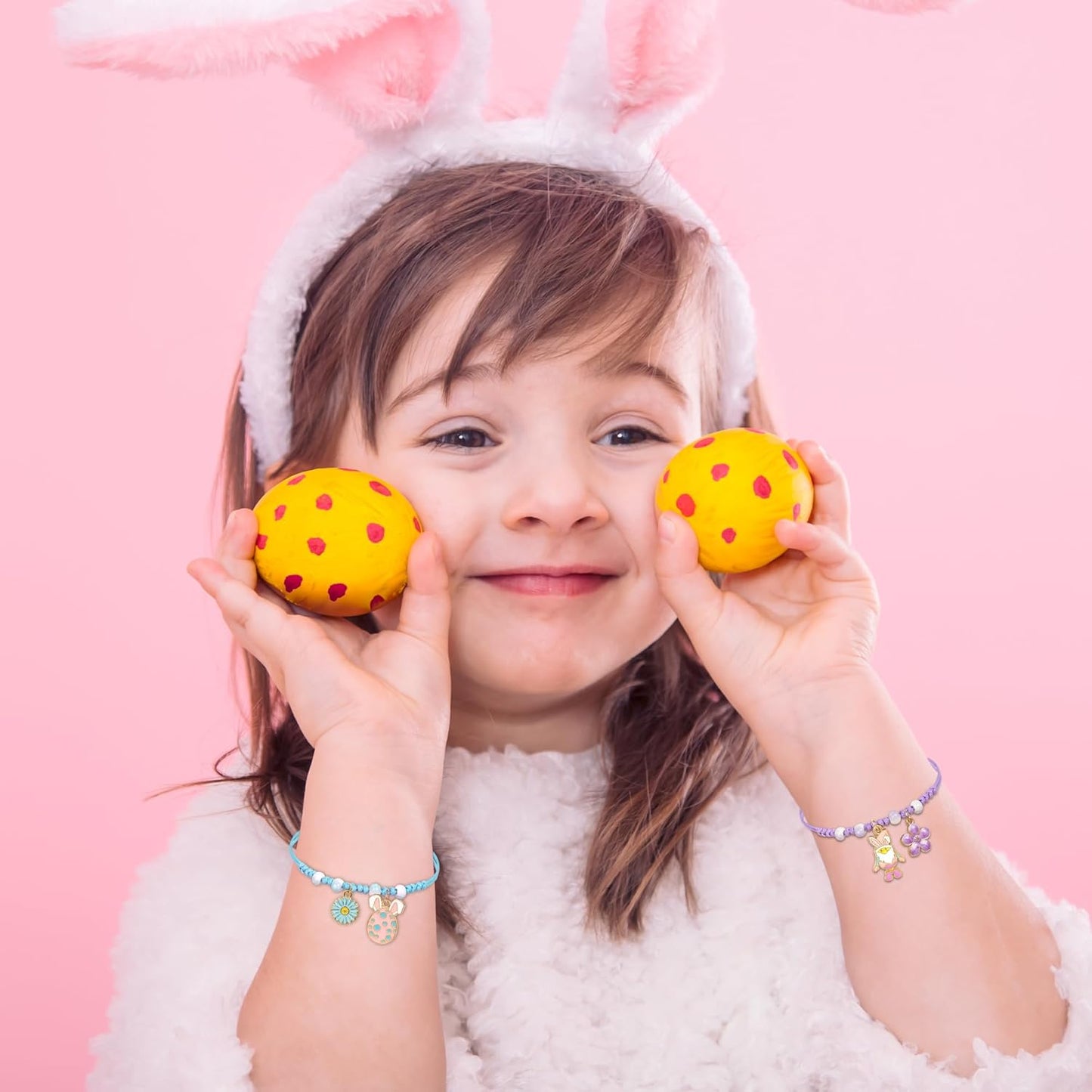 Regalos de Pascua para niños, 3 pulseras ajustables con dije de conejo con tarjeta de conejo, bonita pulsera de joyería para rellenos de cesta de Pascua para adolescentes, mujeres y niños