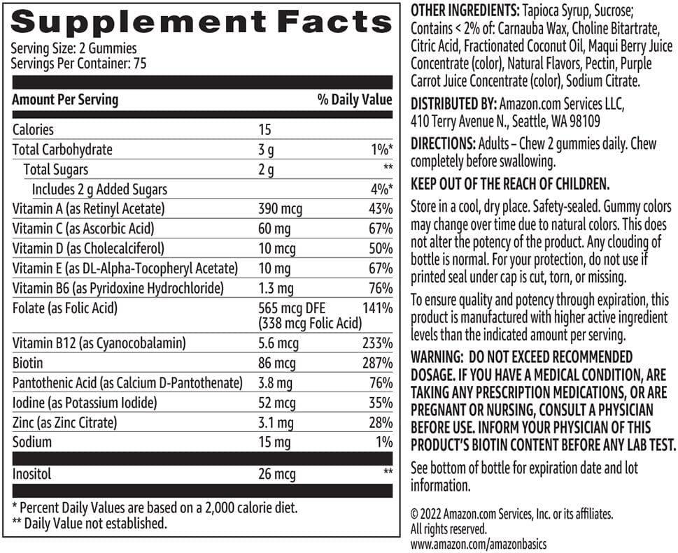 Amazon Basics Gomitas multivitamínicas para adultos, mezcla de baya...