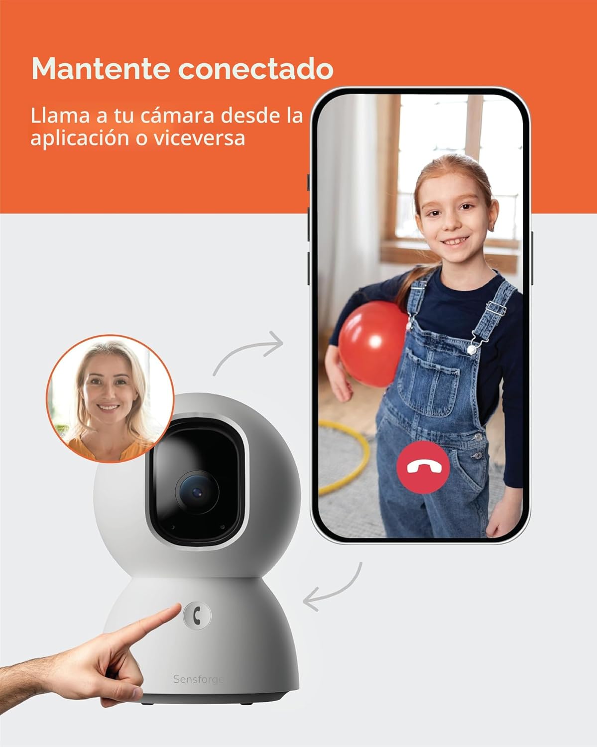 SensForge Cámara de seguridad Pan-Tilt de 2.5K, cámara WiFi de dobl...