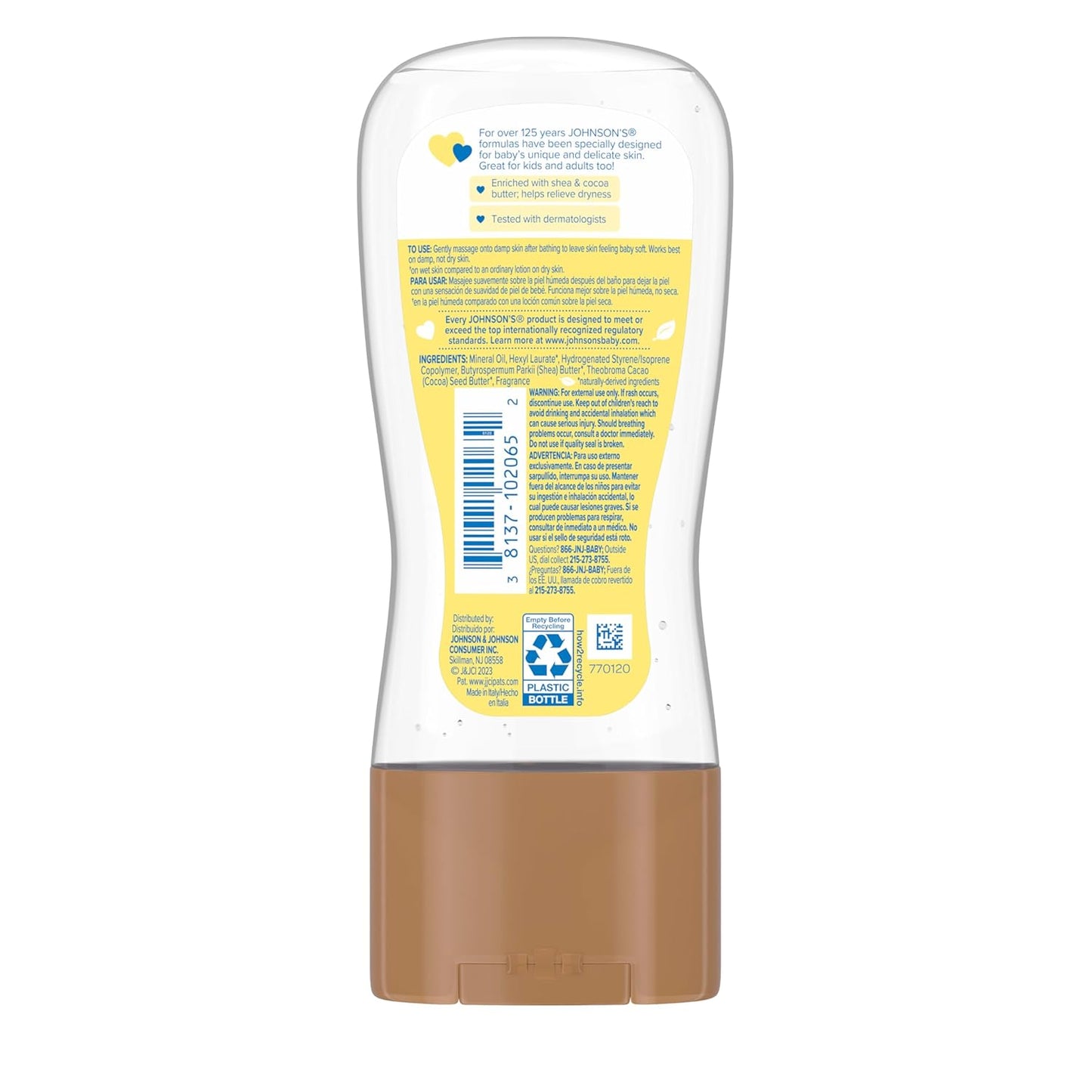 Johnson's Baby Gel de aceite, aceite mineral hidratante para ma...