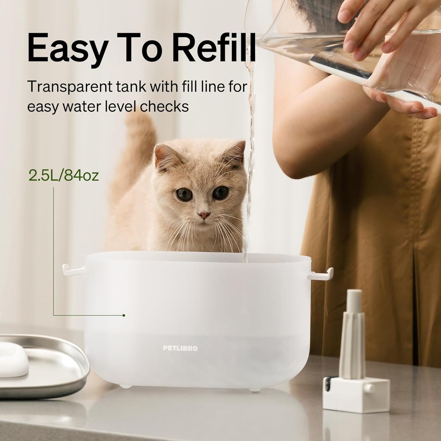 PETLIBRO Fuente de agua para gatos, bandeja de acero inoxidable, fu...