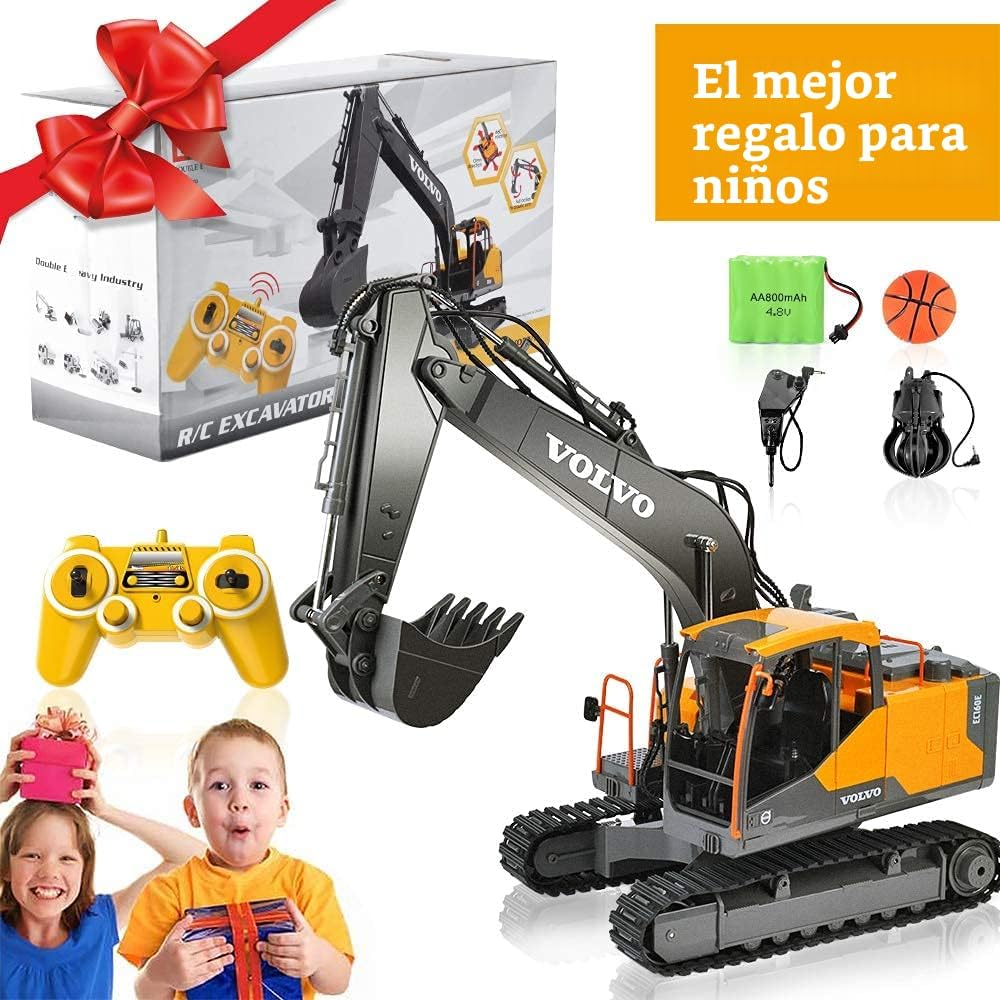 Double E Volvo - Excavadora de control remoto a escala 1:16, juguet...