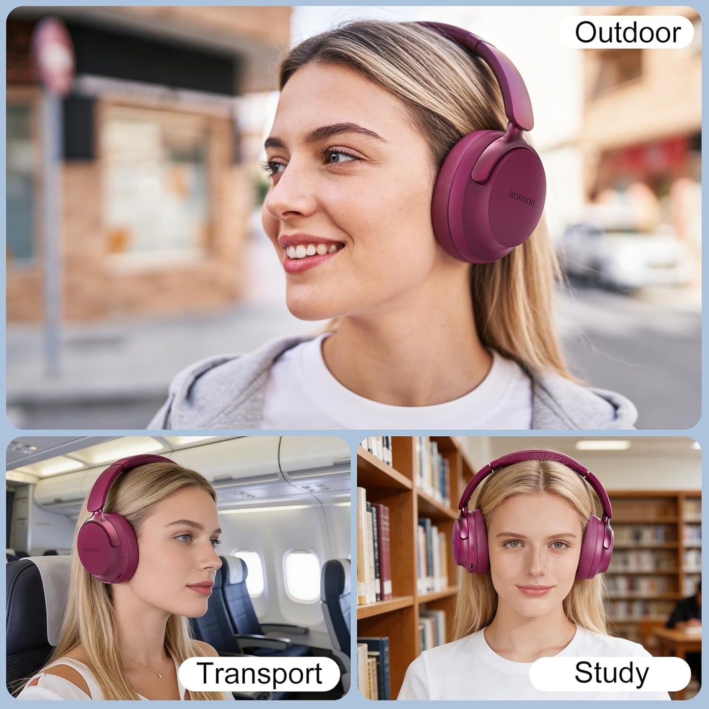 RORSOU Auriculares Bluetooth B8 sobre la oreja, 6 modos de música e...