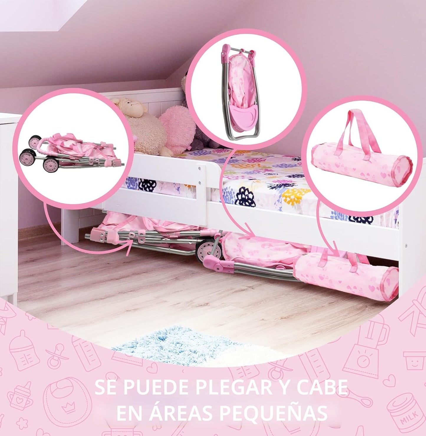 Juego de cochecito, columpio y cuna para muñeca bebé, juego de acce...