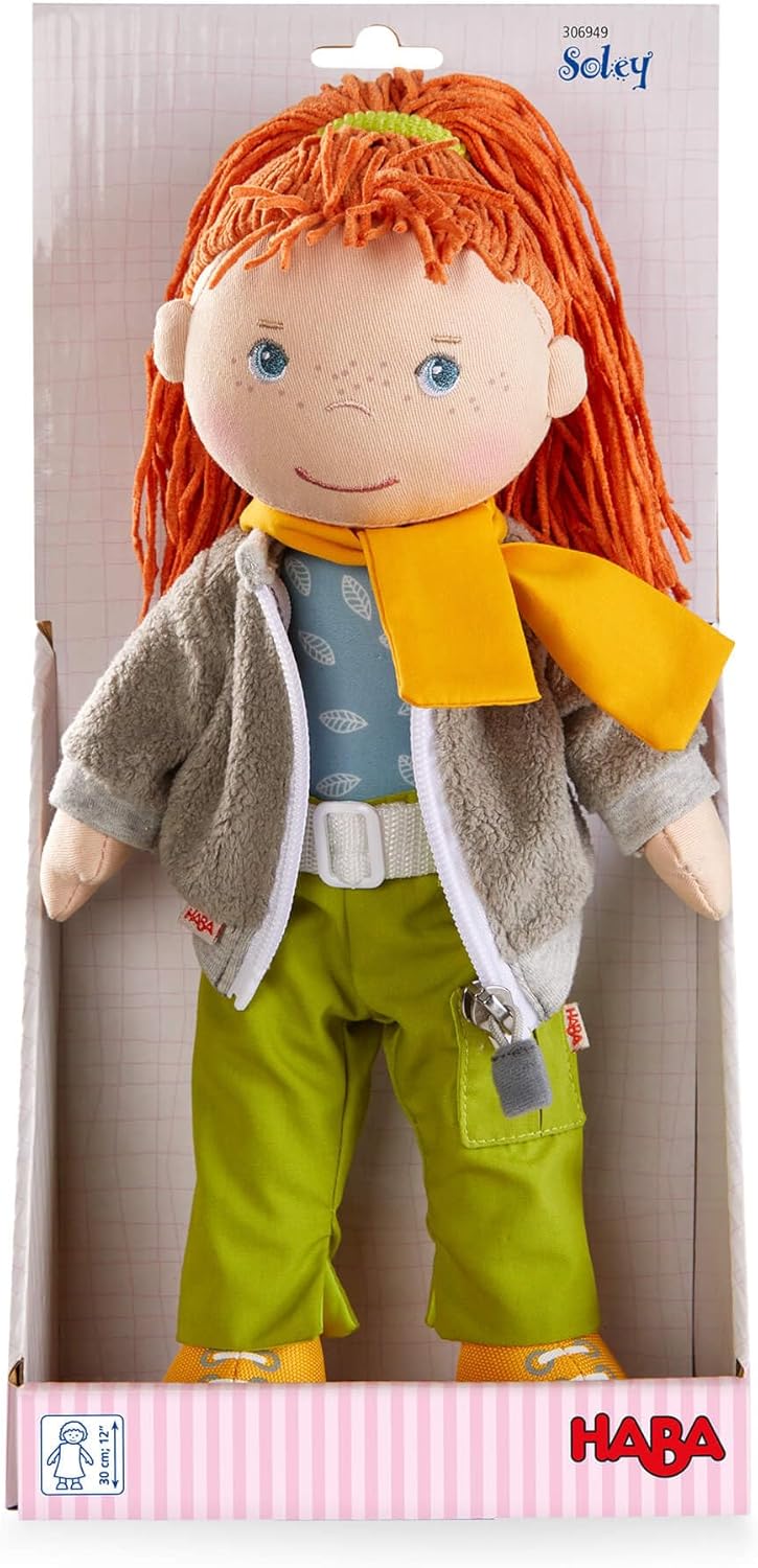 Muñeca blanda HABA Soley de 12", con pelo rojo, atuendo de aven...