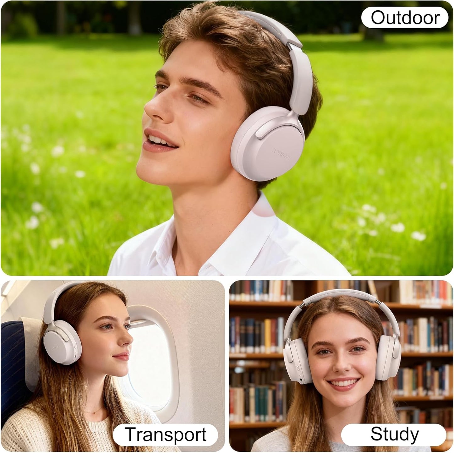 RORSOU Auriculares Bluetooth B8 sobre la oreja, 6 modos de música e...