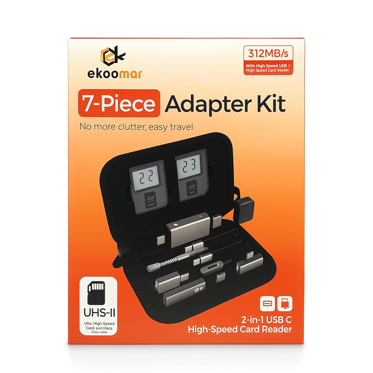 Kit adaptador 7 en 1 - Carga USB múltiple - Bolsa de almacenamiento digital - Cepillo de limpieza de puerto Lightning a C - Pin de expulsión de tarjeta SIM - Lightning a 0.138 in
