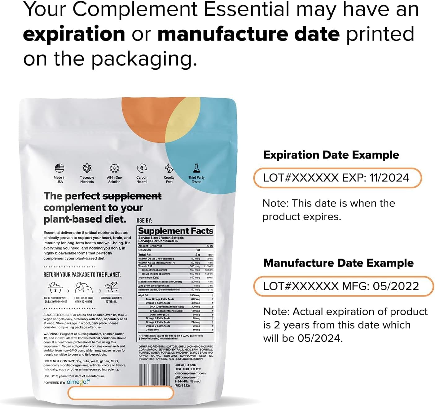 Complement Multivitamínicos veganos para mujeres y hombres, Omega 3...