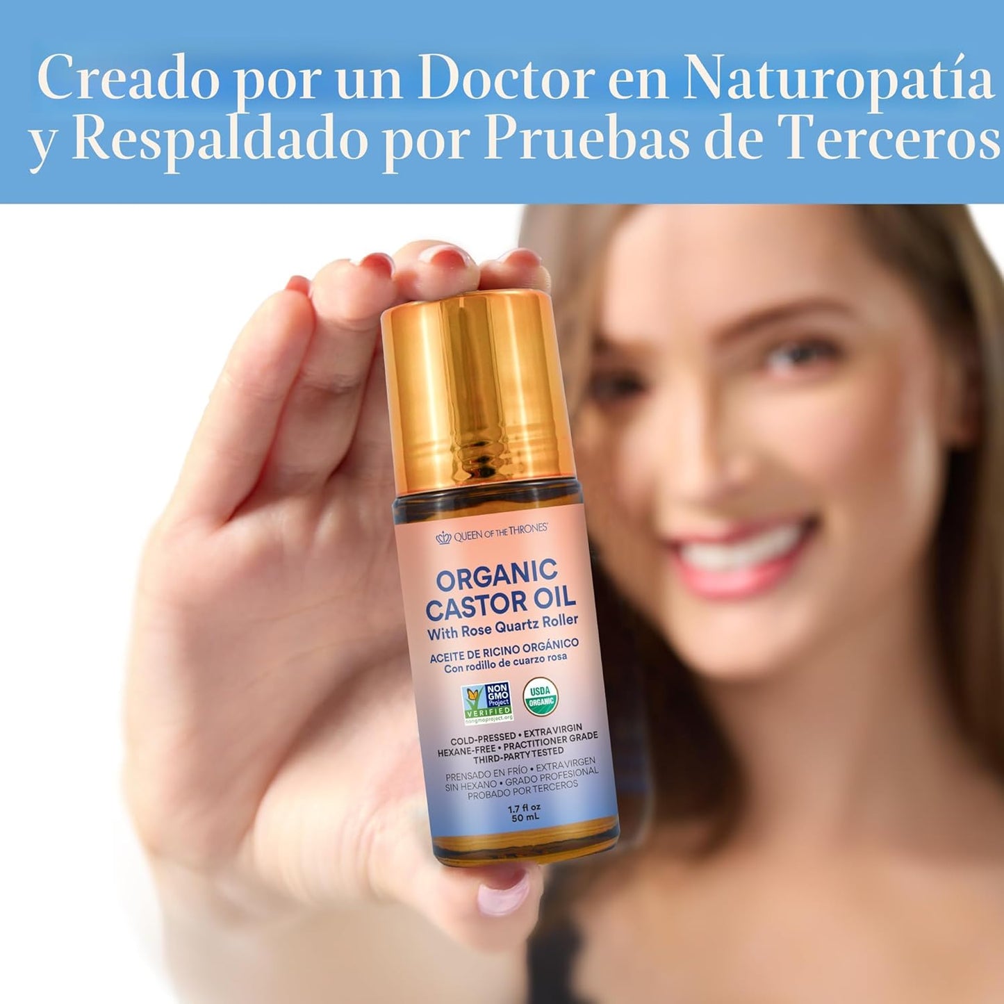 QUEEN OF THE THRONES Aceite de ricino dorado orgánico roll-on con c...