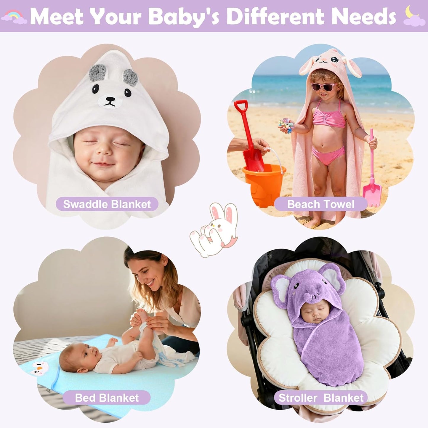 CandyHome Juego de 12 toallas de baño para bebés y niños pequeños,...