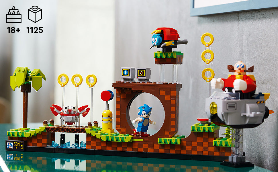 LEGO Ideas Sonic The Hedgehog - Juego coleccionable Green Hill Zone 21331, idea de regalo nostálgica de los años 90 para adultos con figura de Dr. Eggman y Eggmobile