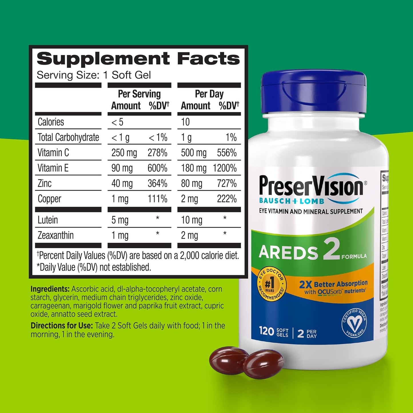 PreserVision AREDS 2 Suplemento vitamínico y mineral para ojos con...