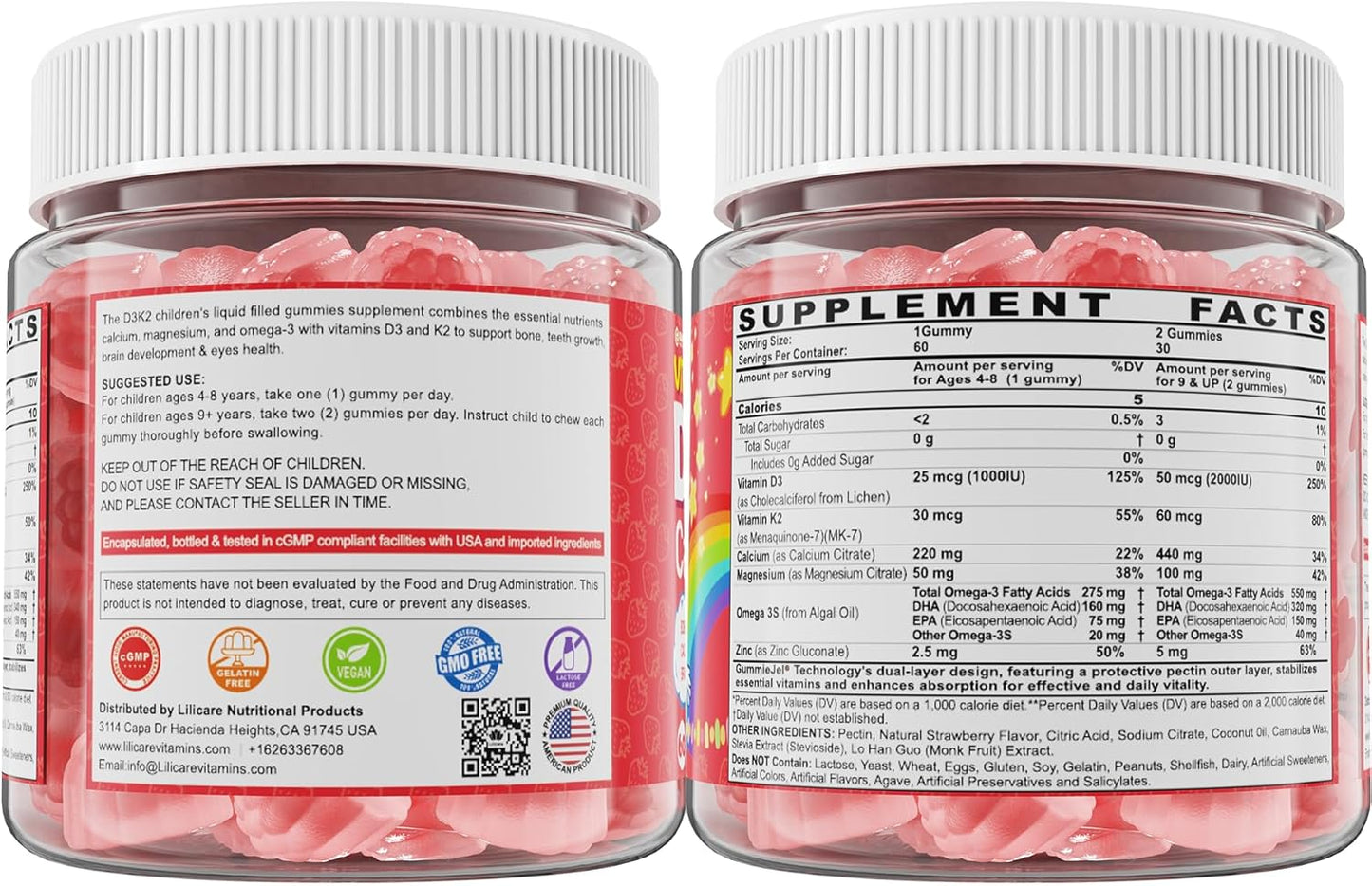 Gomas rellenas de líquido con vitamina D3 K2 + calcio para niños y...