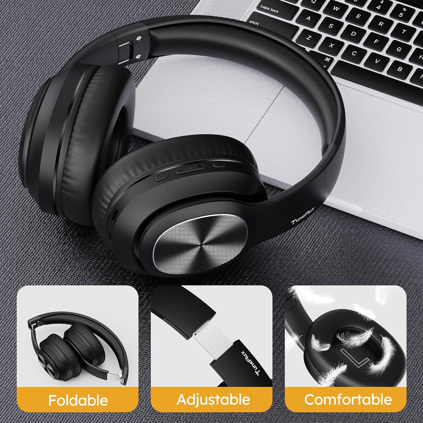 TuneFlux Auriculares inalámbricos Bluetooth sobre la oreja, tiempo...