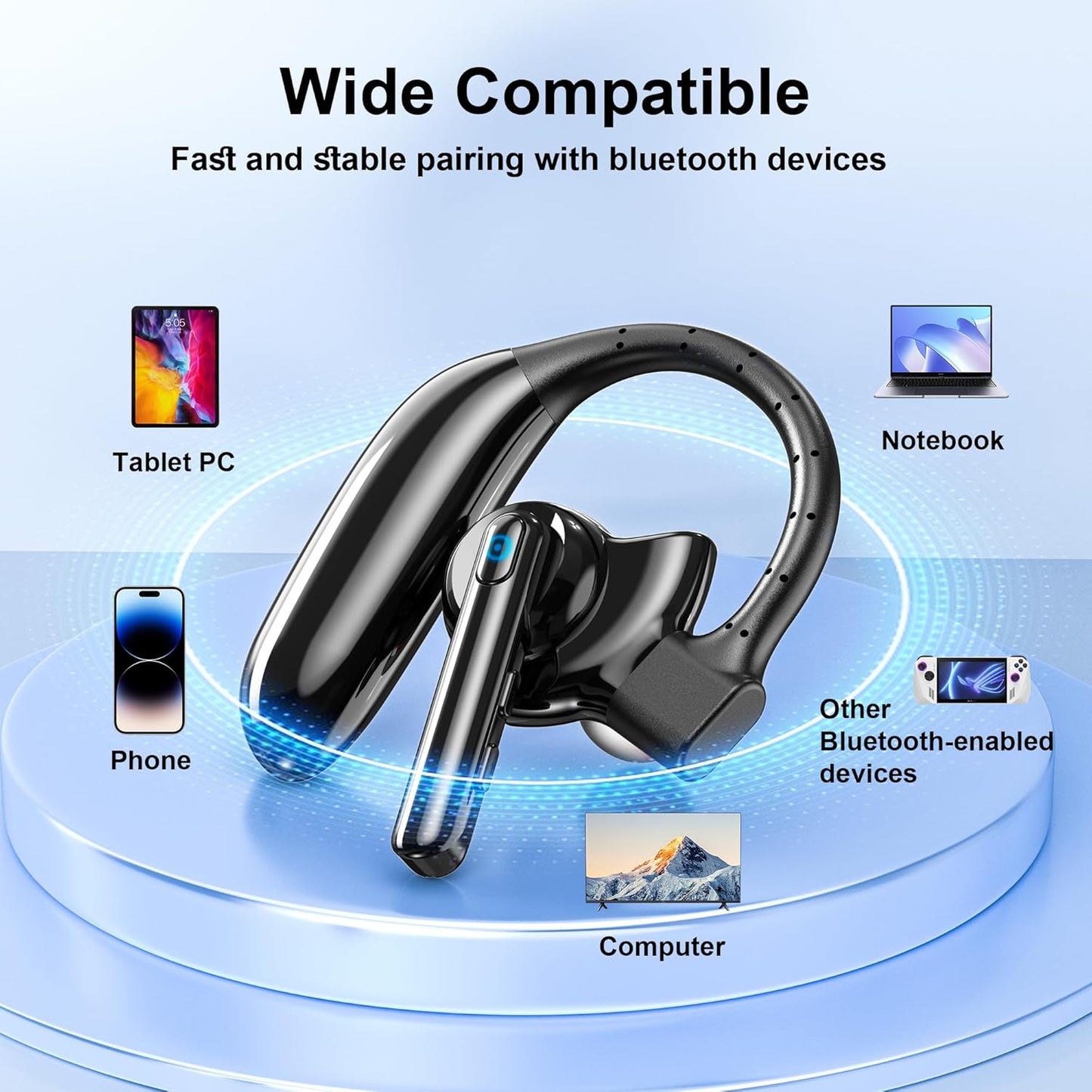 IAMJOY Auriculares Bluetooth Dual-Mic V5.4 Auricular Bluetooth inalámbrico con cancelación de ruido, auriculares manos libres, 14 horas de tiempo de conversación, 140 horas de espera para camionero, oficina, conducción