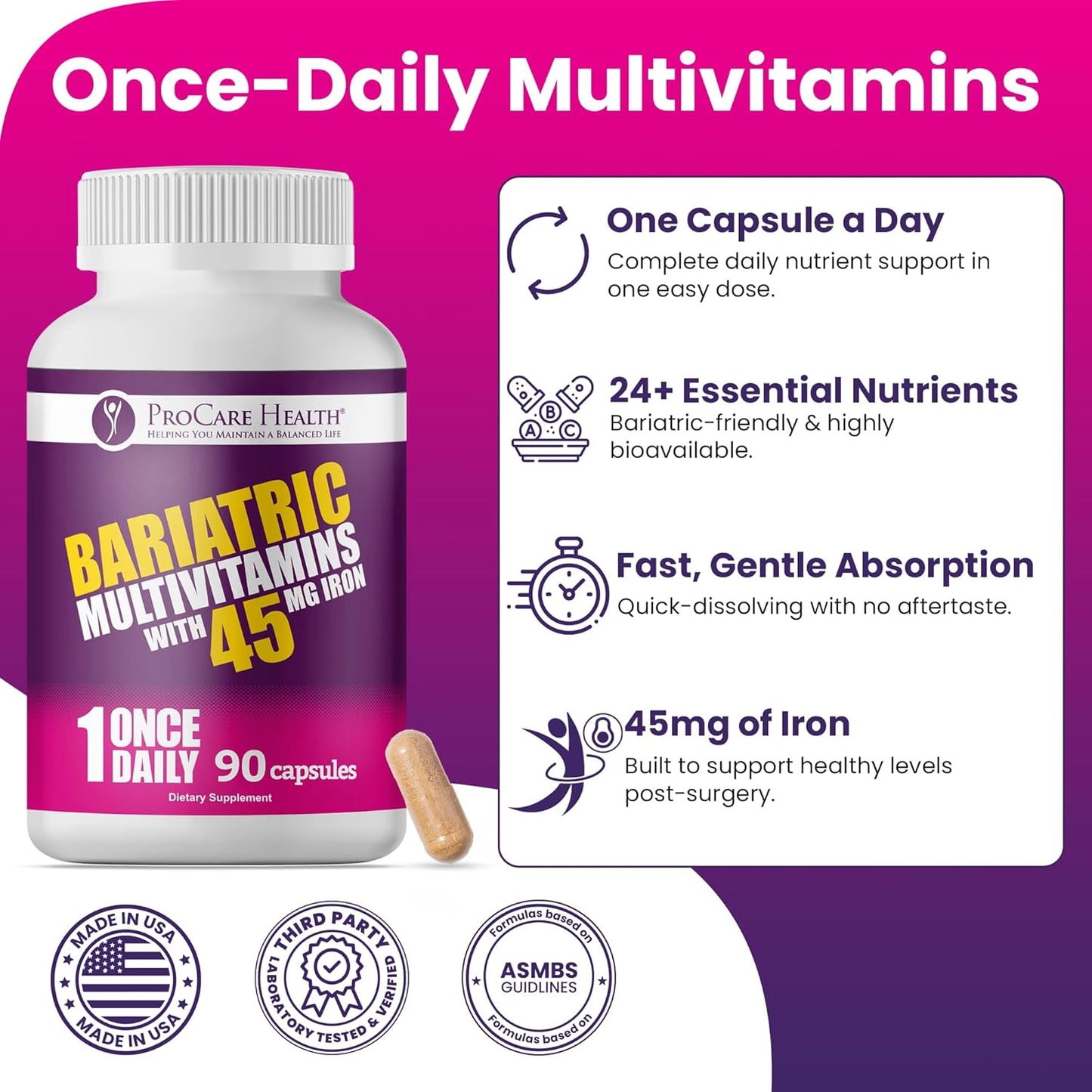 Bariatric once-a-day Multivitamin 90 ct capsule- Made For Bypass gá...