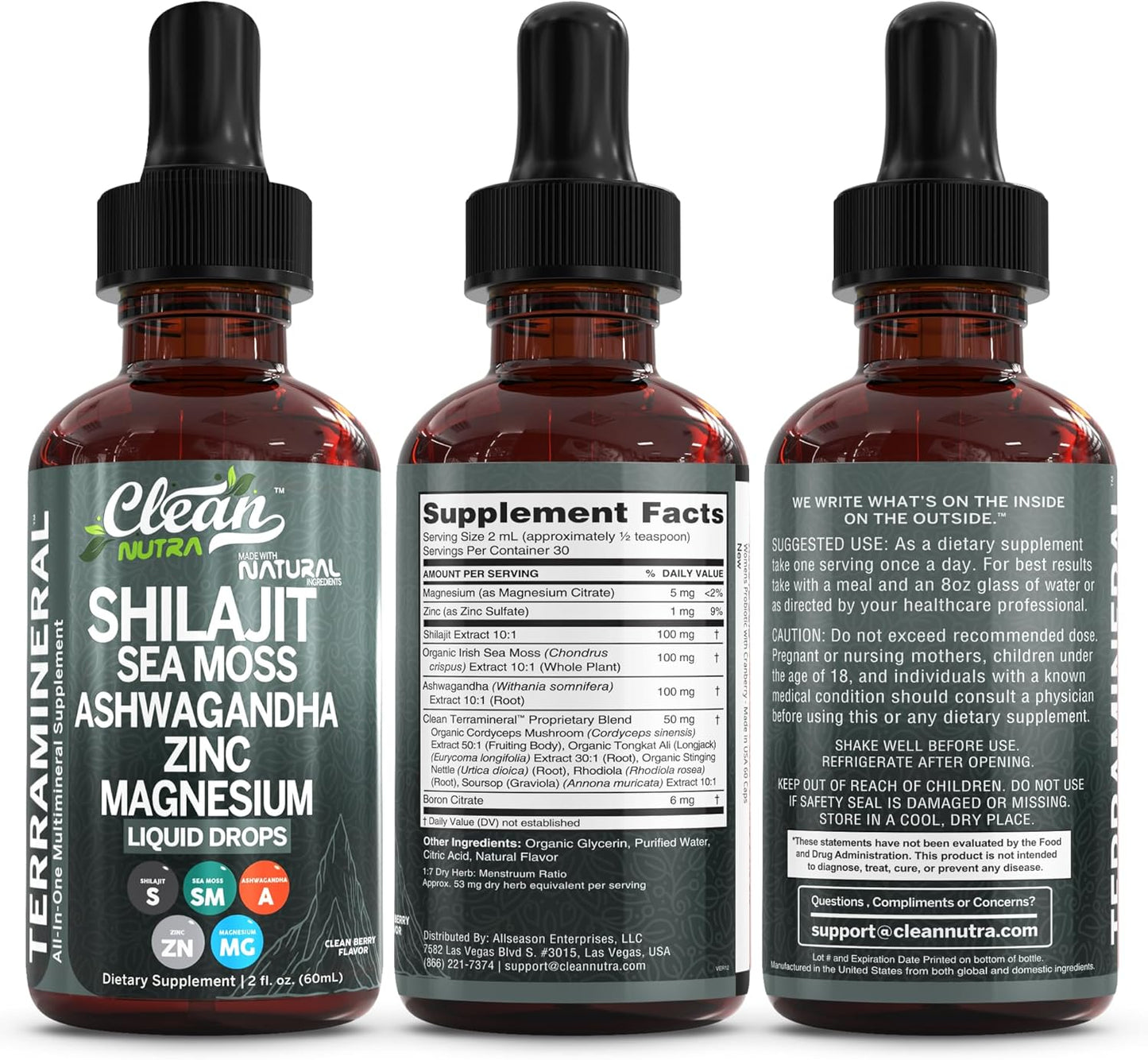 Gotas líquidas de Shilajit con musgo marino, Ashwagandha, Zinc, Mag...