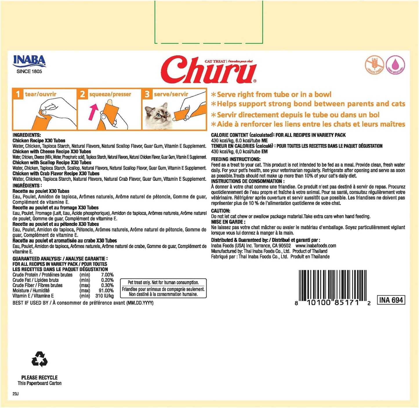 INABA Churu - Golosinas para gatos, puré cremoso para lamer y expri...