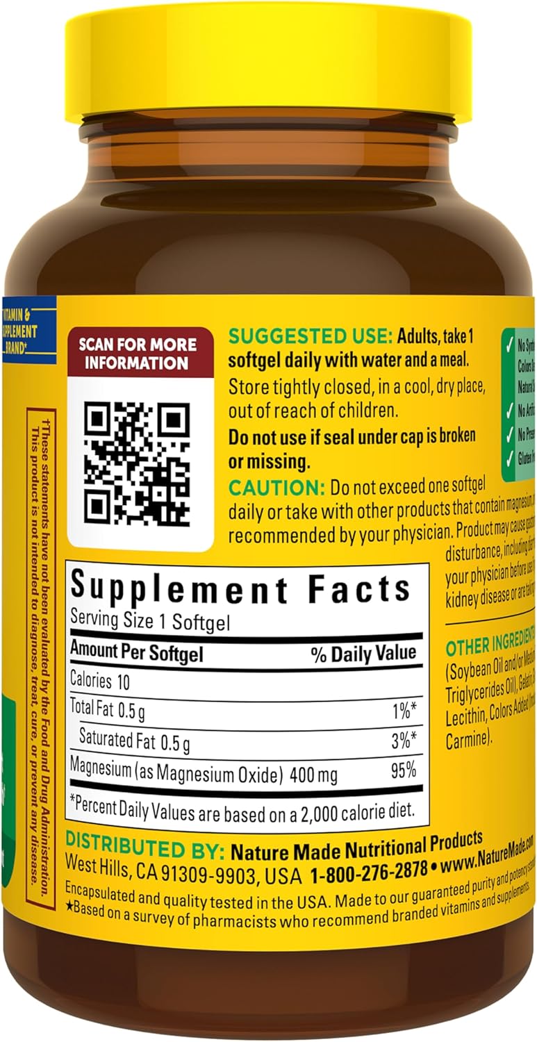 Nature Made Óxido de magnesio 400 mg en cápsulas blandas, suplement...