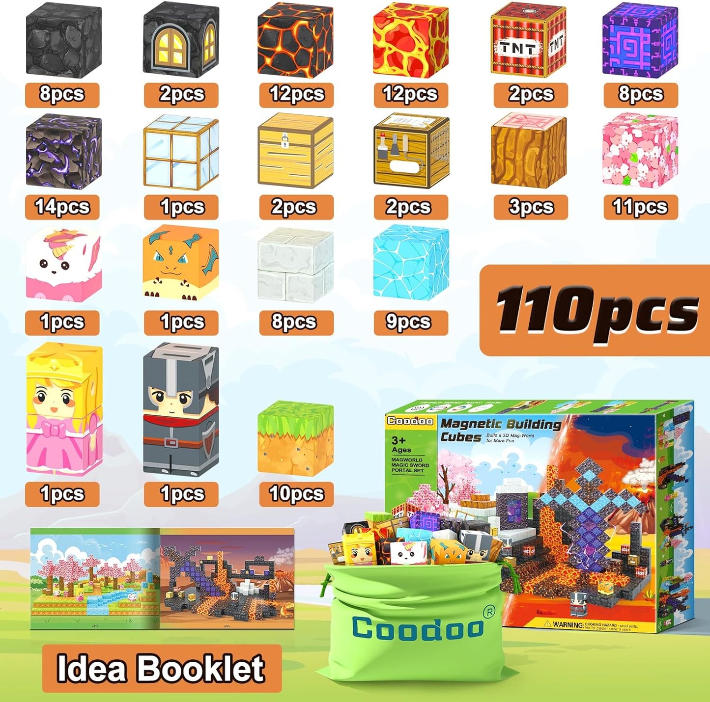 Coodoo 110 piezas de bloques magnéticos - Construye un mundo de min...