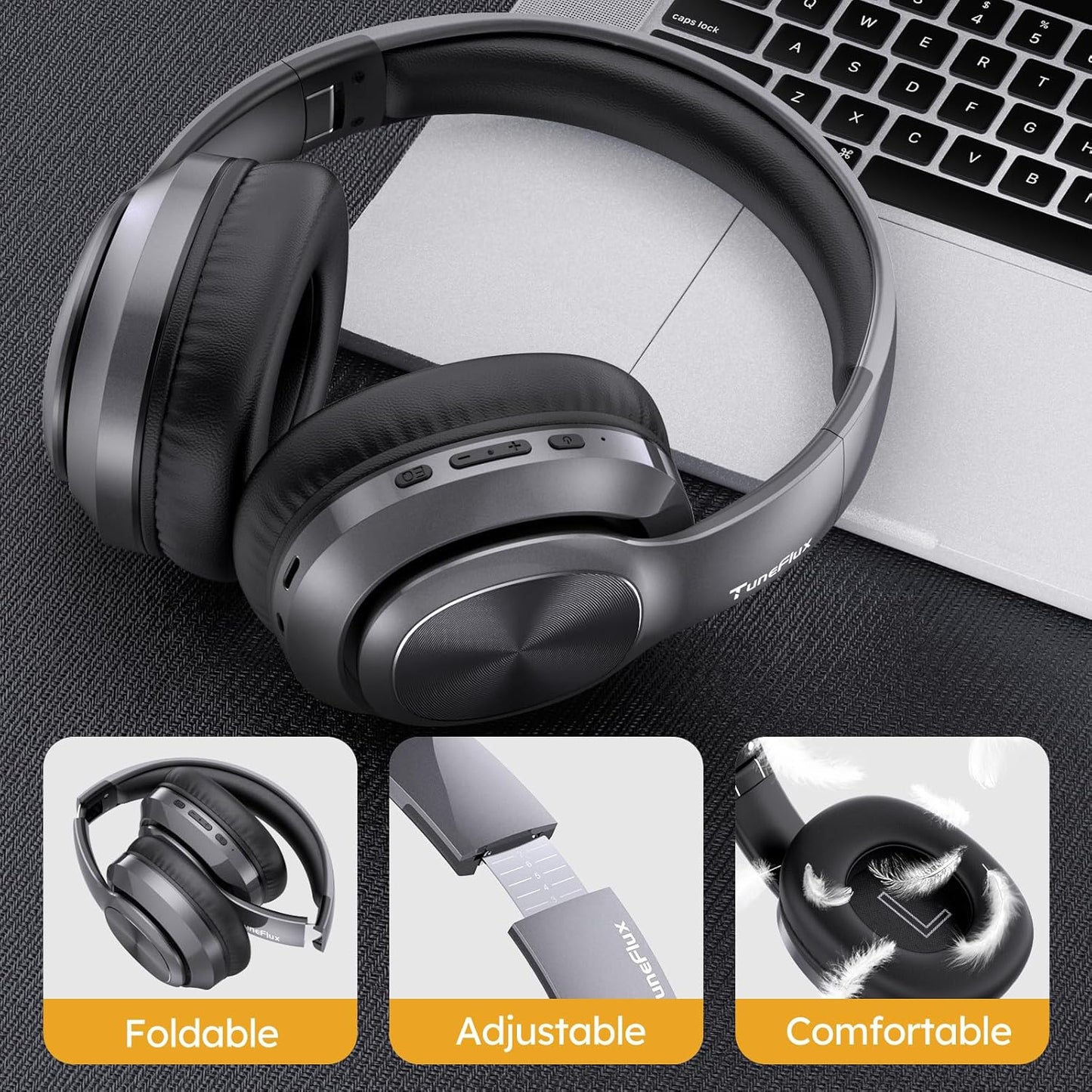 TuneFlux Auriculares inalámbricos Bluetooth sobre la oreja, tiempo...