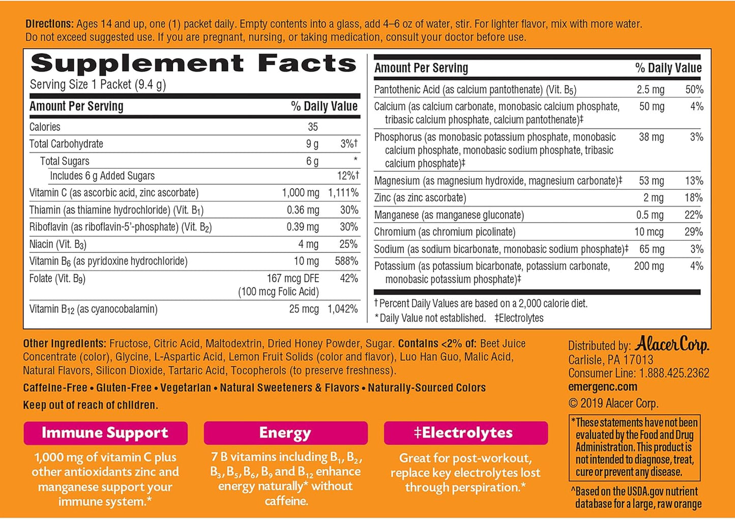 Mezcla para suplemento dietético bebible Emergen-C, con 0,035 oz de...