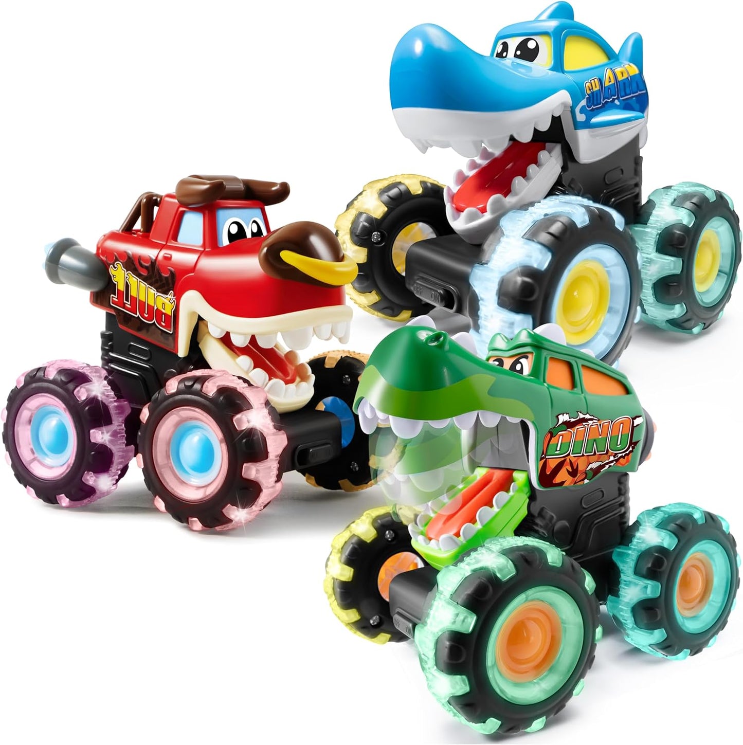 JOYIN Paquete de 3 camiones monstruos de juguete - Coches iluminado...