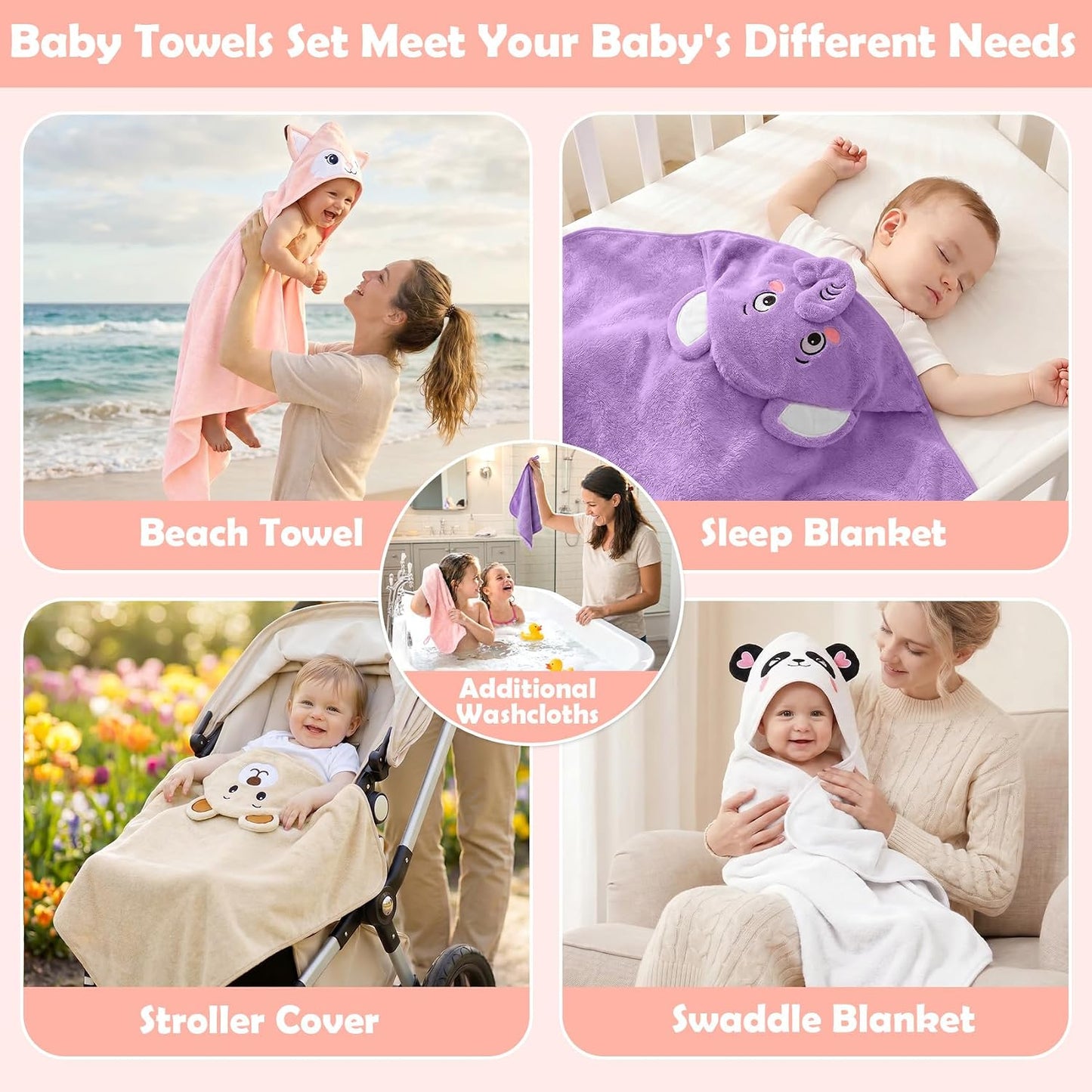 CandyHome Juego de 12 toallas de baño para bebés y niños pequeños,...