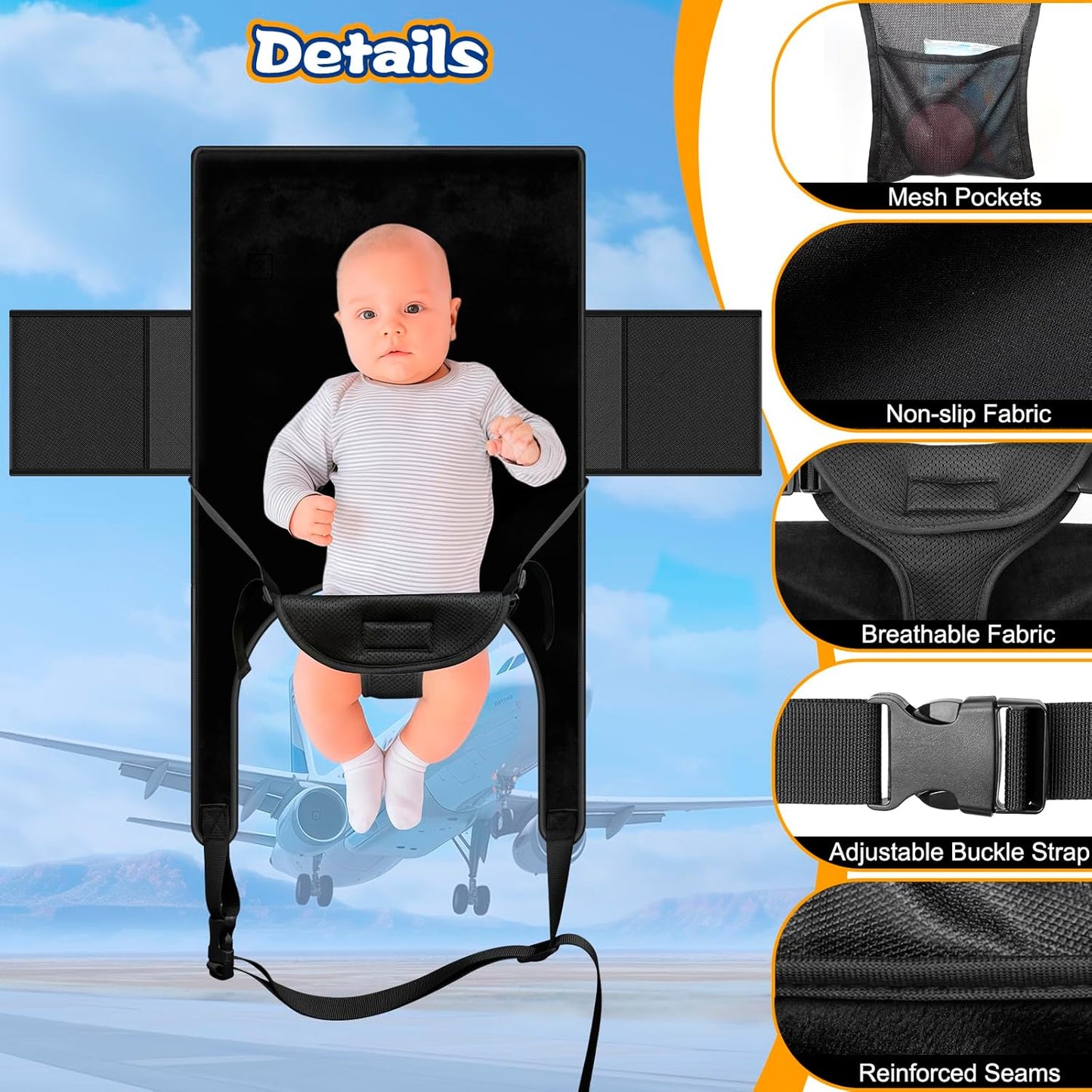 TRELC Cama portátil de avión para bebé, cama de avión infantil para bebés de 1 a 12 meses, camas infantiles para bebés, para vuelo, esencial para viajar