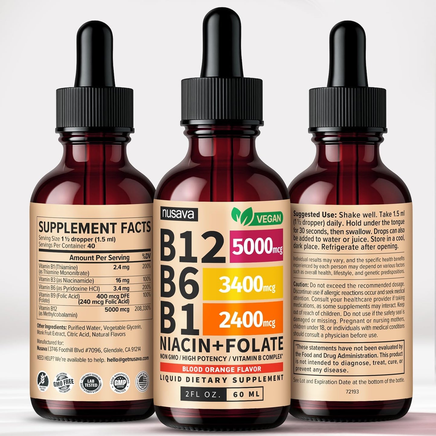Paquete de 2 gotas líquidas de vitamina B12 y B6, complejo de vitam...