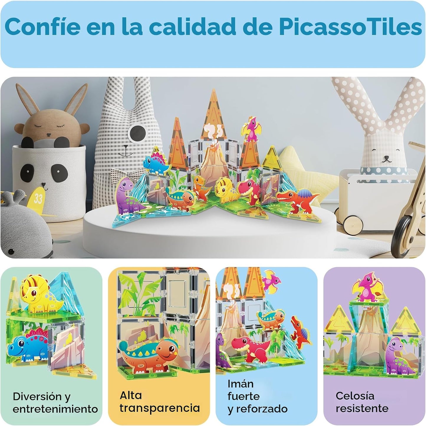 PicassoTiles - Juego de 38 piezas de bloques de construcción con az...